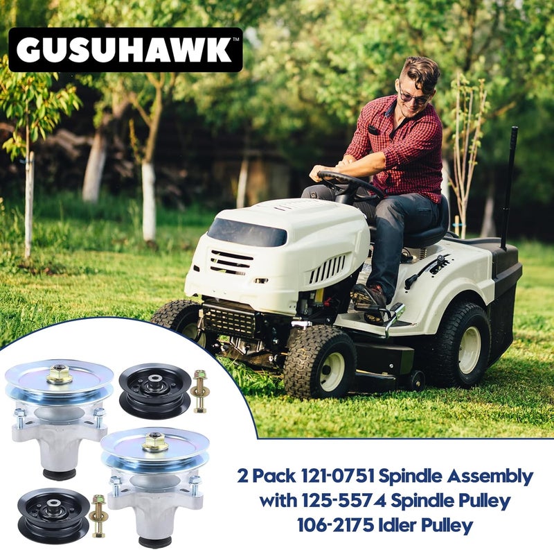 GUSUHAWK 2 Pack 139-3214 Spindle Assembly with 125-5574 Pulley 106-2175 Idler Pulley Replaces 117-7439 Spindle, Toro 121-0751 Spindle Assembly for Toro Timecutter SS4200, SS4225, SS4235 Lawn Tractors - Image 2
